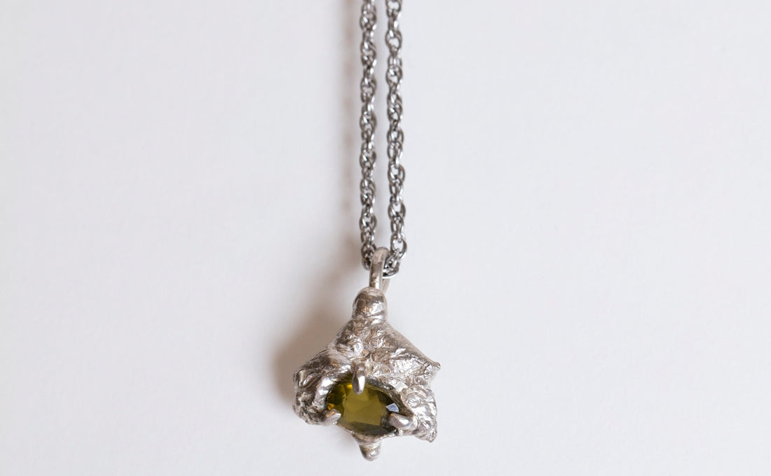 Recycled Silver pendant with Topaz on sterling chain
