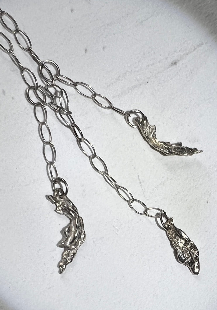 Silver Necklace with three recycled silver charms