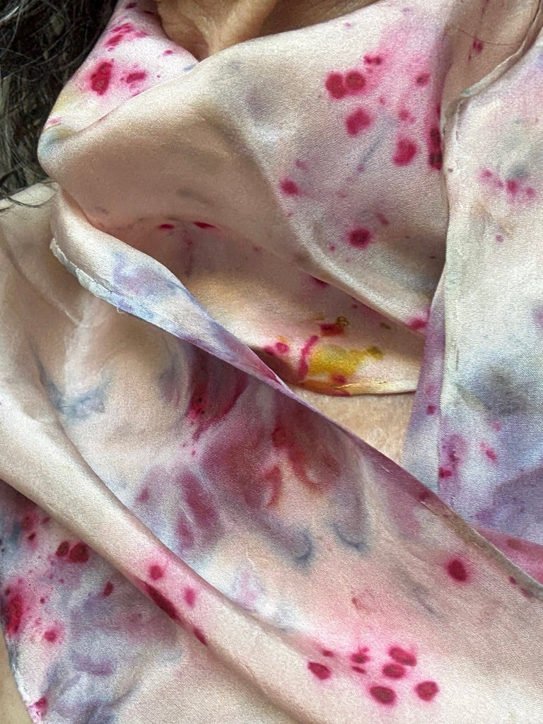 Habatai Silk Scarf patterns produced by dyes of plants and flowers on 11x60