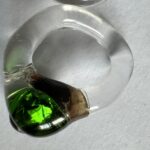 borosilicate glass ring with domes in clear green & purple. on clear band Size 5-1/4
