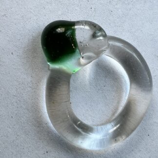 Green & Clear Glass Ring size 5 3/4. Clear Borosilocate glass band with clear and Green glass balls