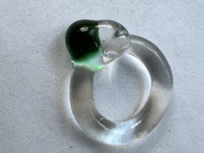 Green & Clear Glass Ring size 5 3/4. Clear Borosilocate glass band with clear and Green glass balls